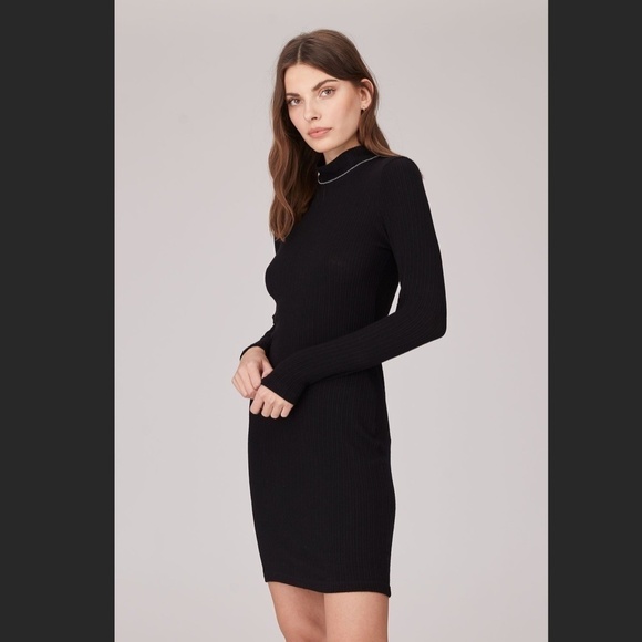 NWT REVOLVE LNA Black Stacey Stretch Ribbed Long Sleeve High Neck Short Dress XS - Picture 1 of 8